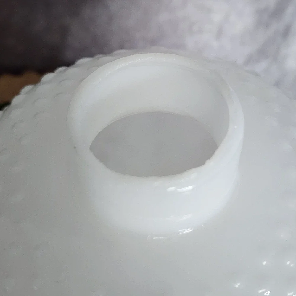 Vintage Hobnail Milk Glass Hurricane Shade Set White Scalloped Ruffle Rim 2 pc